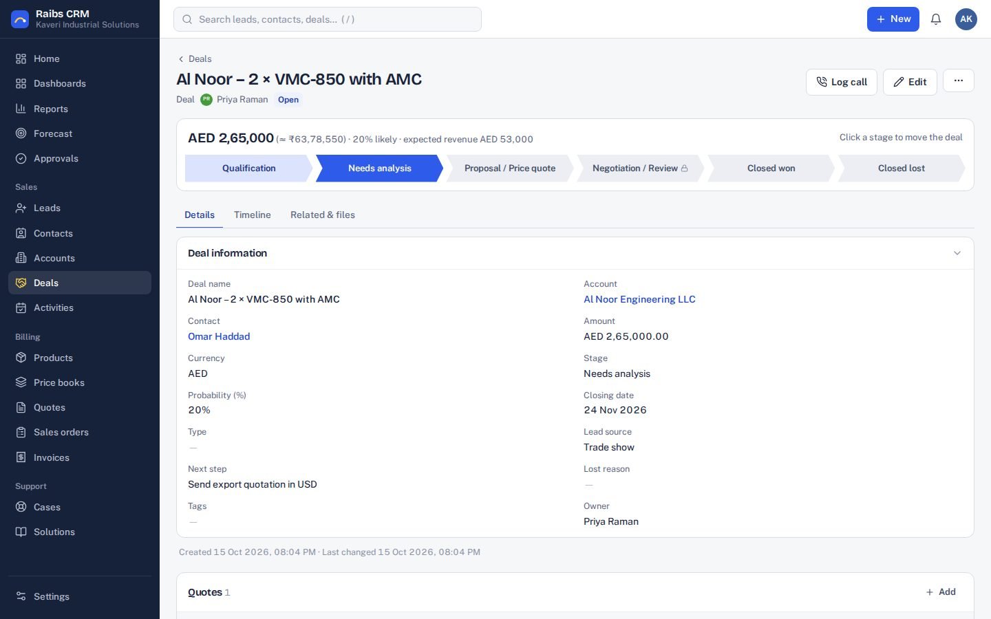 One page for everything about a customer in Raibs CRM