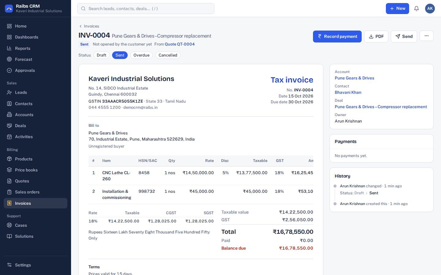 From quote to paid invoice in Raibs CRM